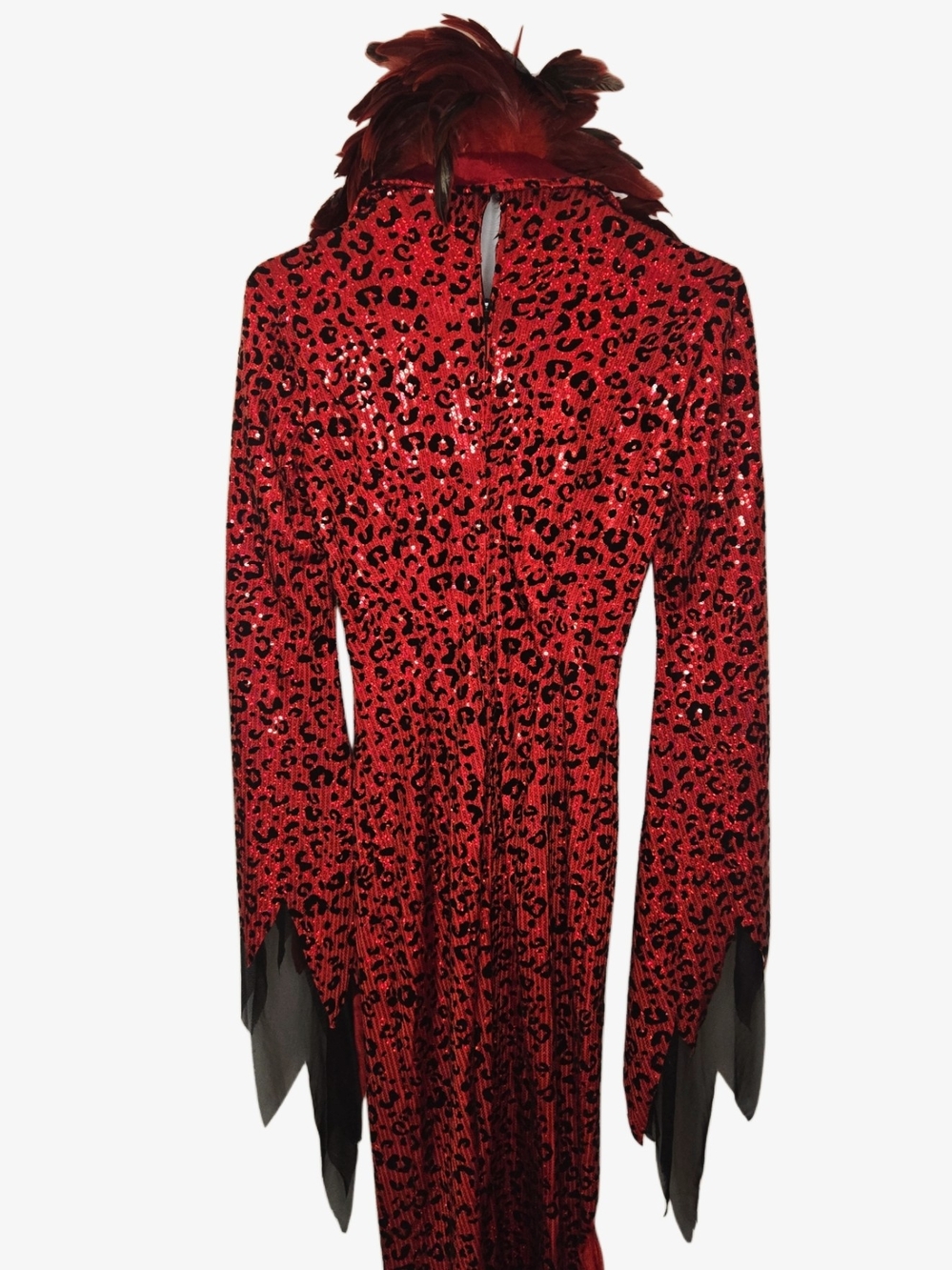Glam Red Sequin Leopard Lace-Up Asymmetric Dress! - Picture 7 of 12